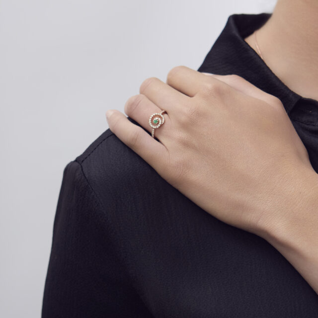 SWEET PEA ROSE GOLD, EMERALD & DIAMOND RING DG5759